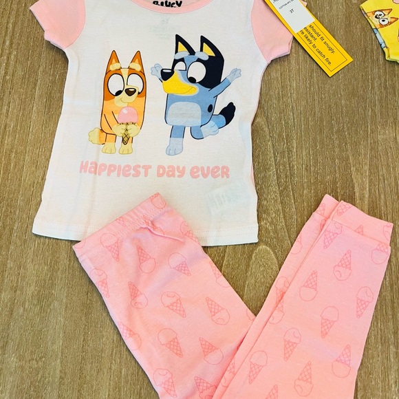NWT! Bluey 4 pc Happiest Day Ever/ice cream pajamas/pink-yellow-girl’s size 3T - Picture 2 of 7